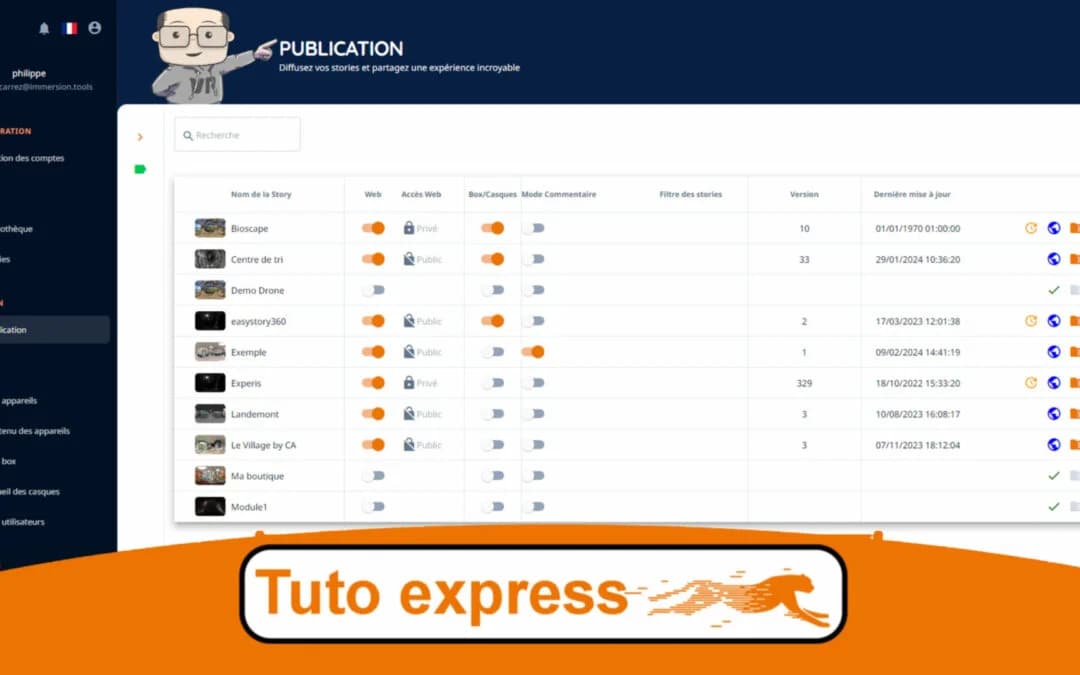 Interface de création de story easystory360