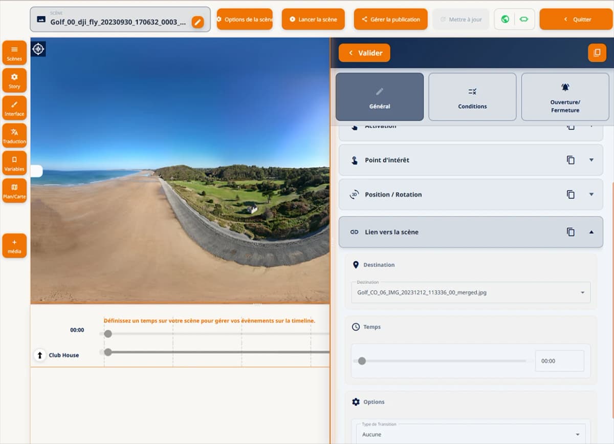 Éditeur EasyStory360 - création d'interactions et conditions